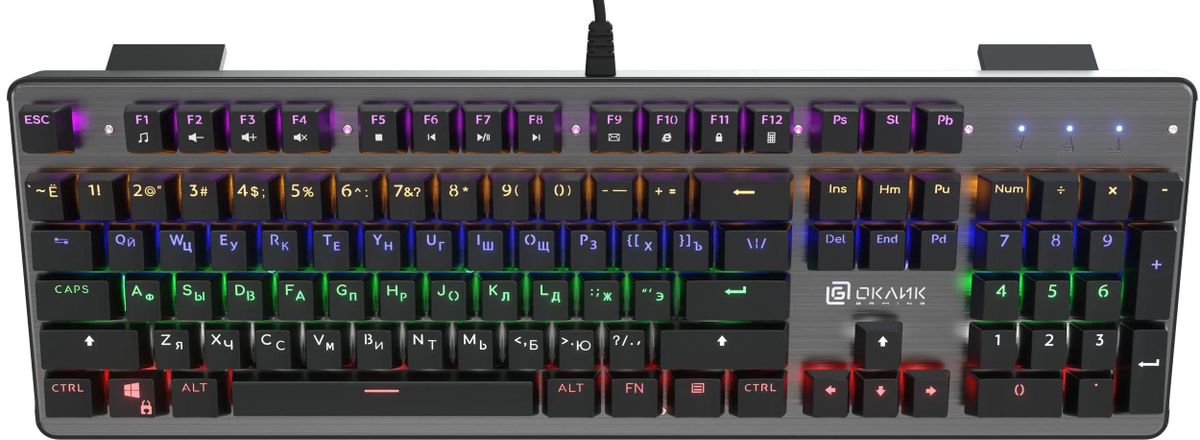 Клавиатура Oklick 970G Dark Knight,  USB, черный + серебристый [499578]